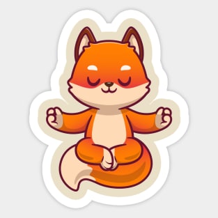 Cute Fox Meditating Yoga Cartoon Sticker